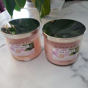 2 Slatkin & Co. Pink Sangria 3 Wick Jar Candle 14.5 oz Bath & Body Works
